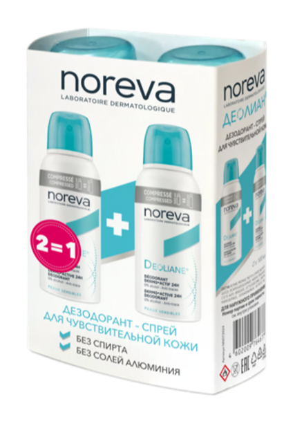 NOREVA Сдвойка ДЕОЛИАН дезодорант-спрей для чувствительной кожи 100 мл x2