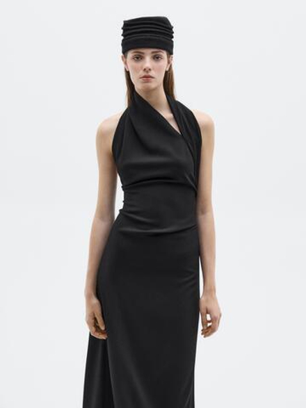 Massimo Dutti Длинное платье с воротником-халтер - Limited Edition, черный