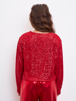 Костюм брючный праздничный с пайетками для девочки красный