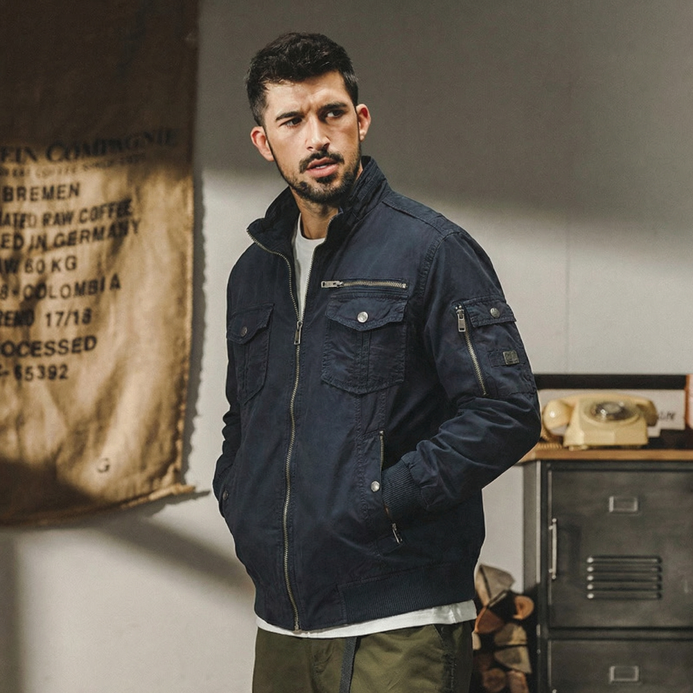 Мужская ветровка на резинке в Американском ретро-стиле из натурального хлопка без капюшона.