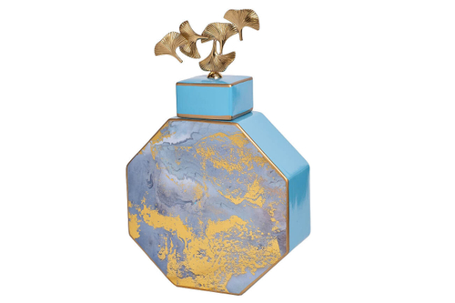 Ваза Garda Decor керамическая с крышкой (голубая с золотом)