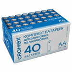 Батарейки алкалиновые "пальчиковые" комплект 40 шт. CROMEX Alkaline АА (LR6 15А) в коробке