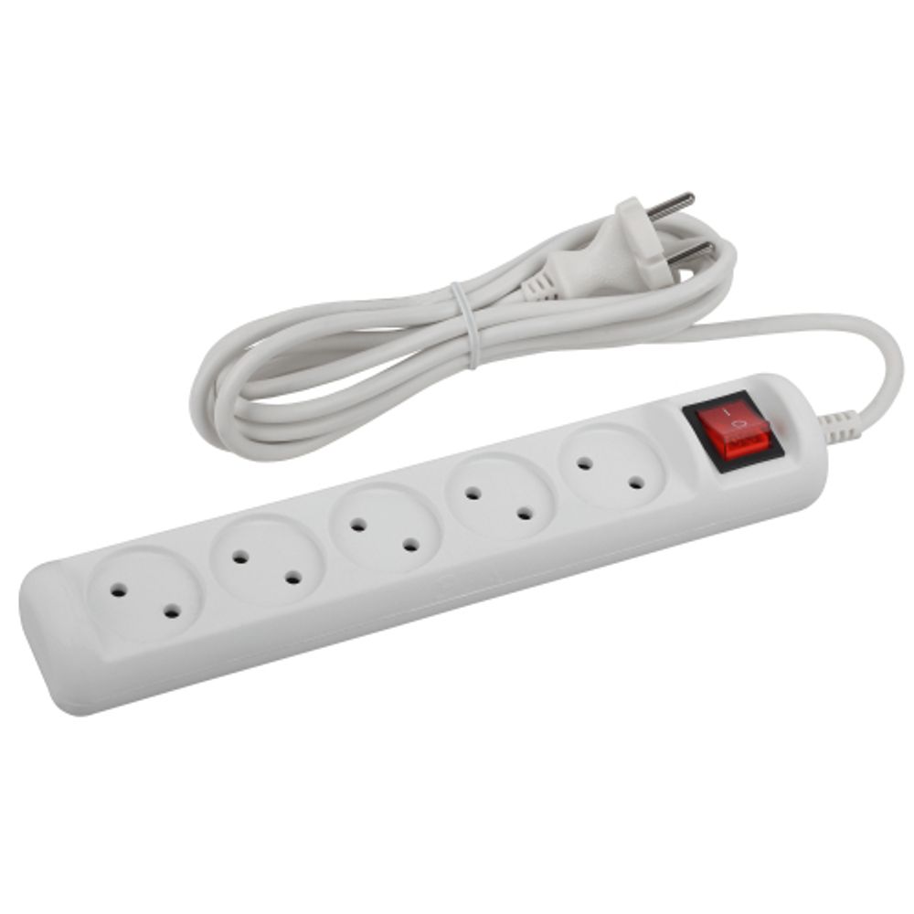 Удлинитель электрический ЭРА U-5s-1,5m-2x1 без заземления c выключателем 5 розеток 1,5м ПВС 2x1мм2 10А | Бытовые удлинители