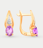 Серьги золотые с аметистом и фианитами