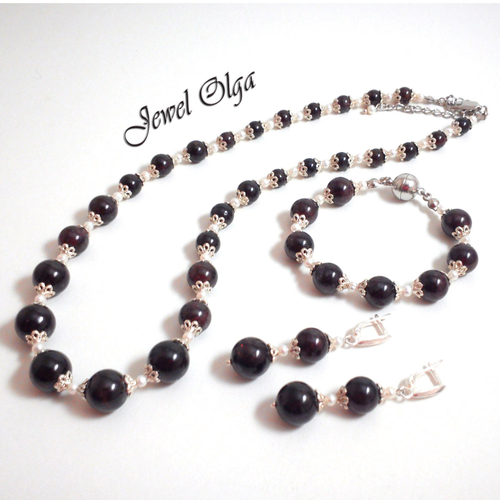 Браслет с гранатом и жемчугом "Искушение"