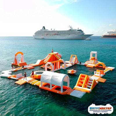 Надувной аквапарк на воде «Пиратский остров» 23×21×5 м