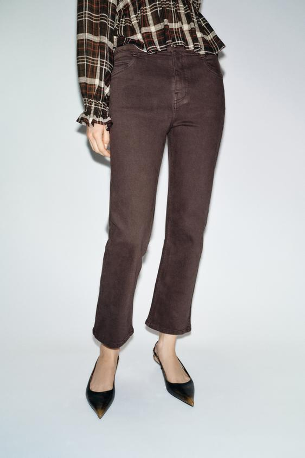 ZARA ДЖИНСЫ Z1975 MINI FLARE С ВЫСОКОЙ ПОСАДКОЙ, КОРИЧНЕВЫЙ