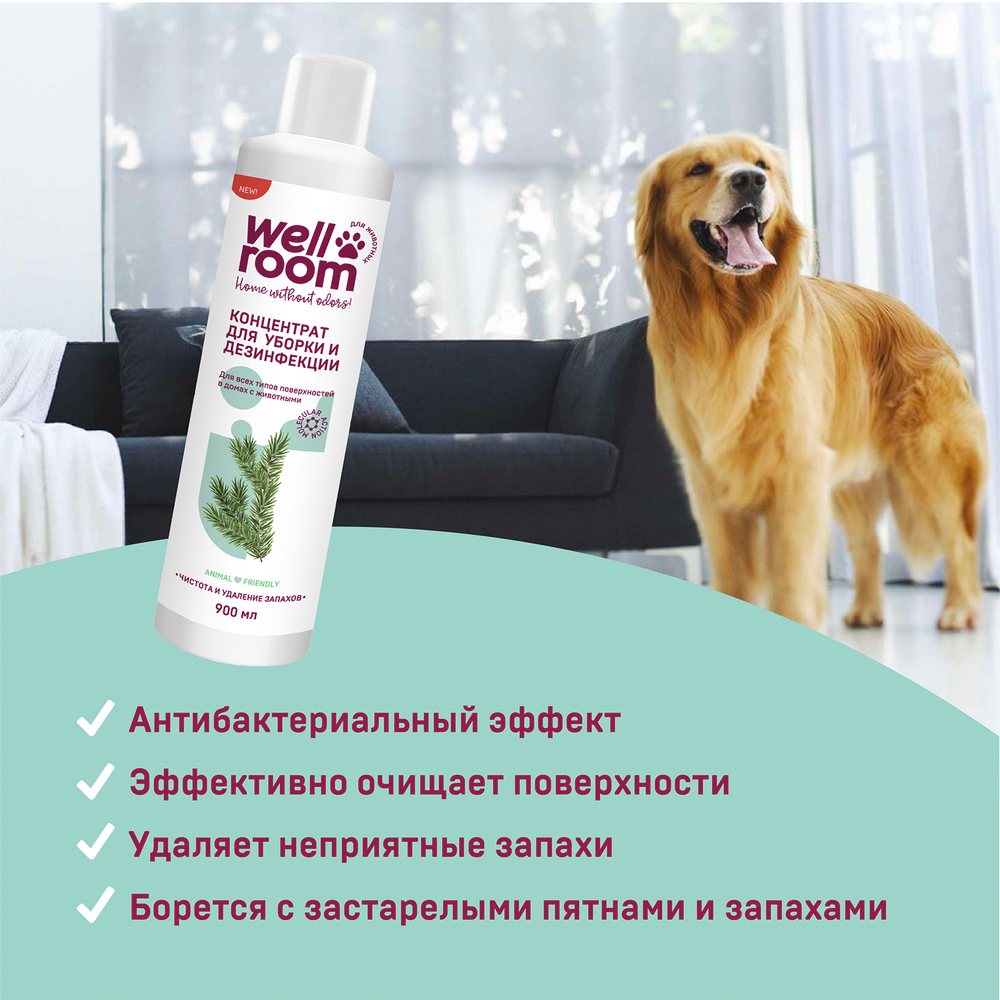 Концентрированное средство для уборки и дезинфекции, хвоя, Wellroom, 900мл