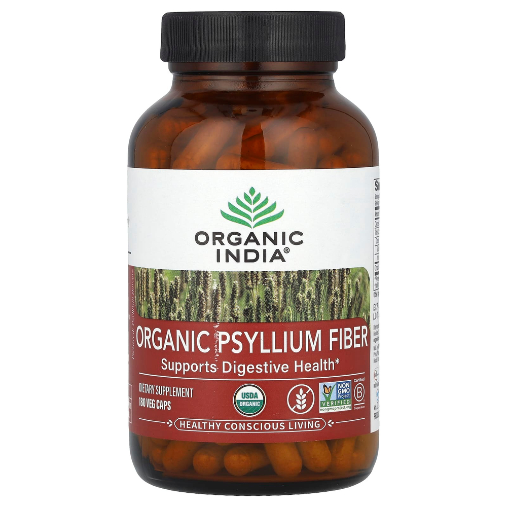 Organic India, Органическая клетчатка подорожника, 180 растительных капсул (0,52 г в капсуле)