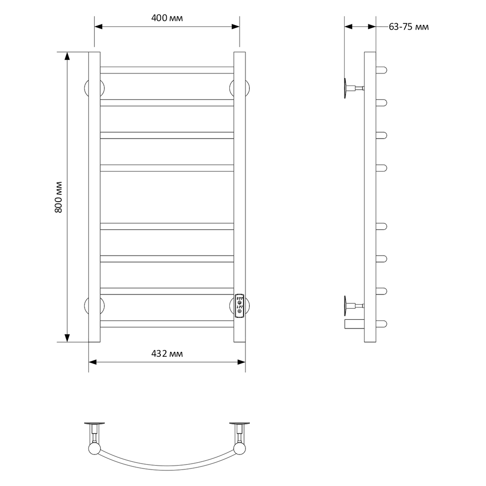 Полотенцесушитель MIXLINE CAPELLA  80х40 (таймер, 282 Вт, 8 перекладин) электрический ХРОМ