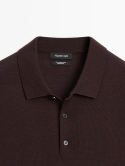 Massimo Dutti Трикотажное свитер поло из 100% мериносовой шерсти, гранатовый