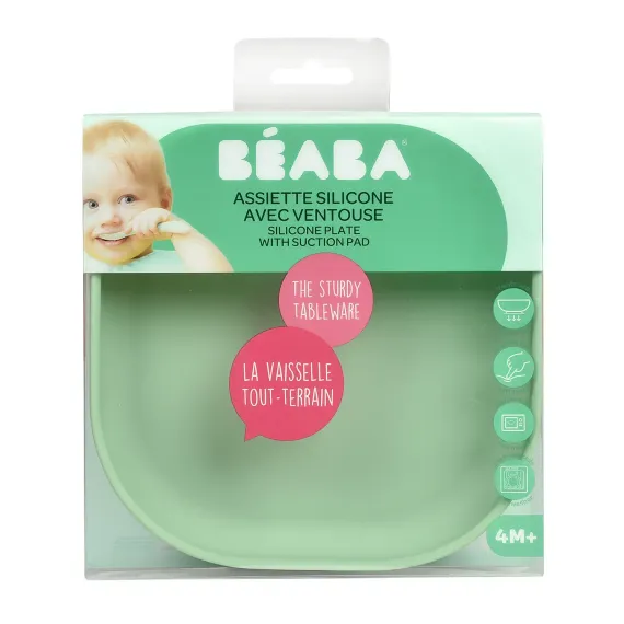 Тарелка из силикона Beaba Silicone Plate With Suction Cup Sage Green