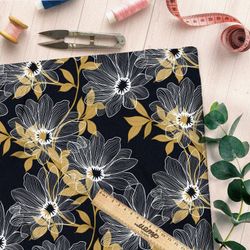 Ткань дюспо прозрачные цветы в золотом