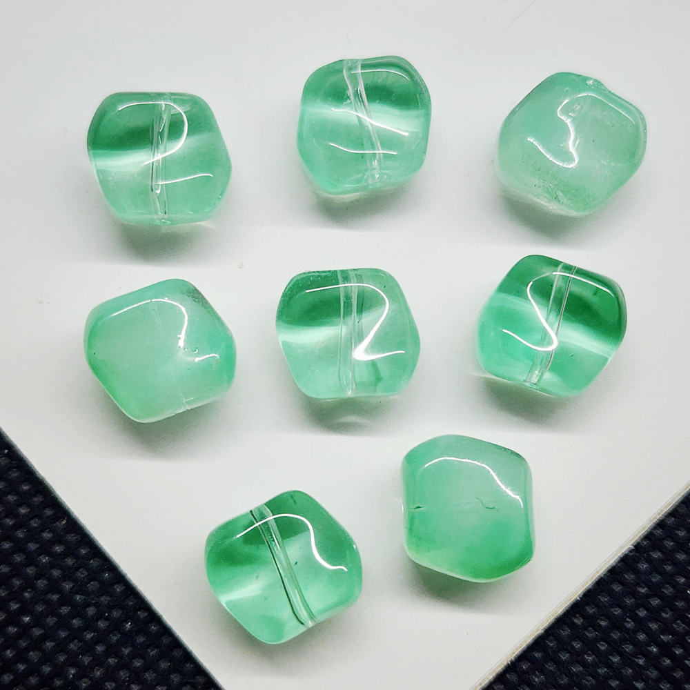 Бусина квадрат, волна, стеклянные, мятные, бирюзовые, 10мм, штучно