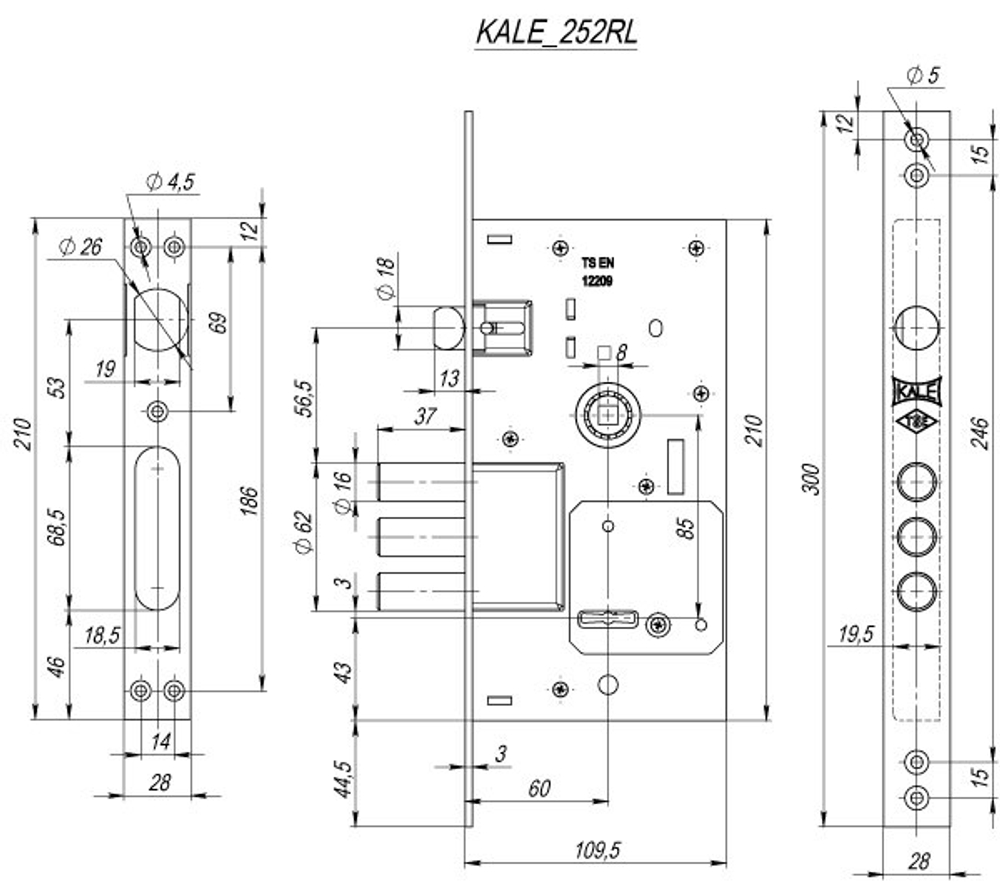 Замок врезной сувальдный 252RL Kale Kilit