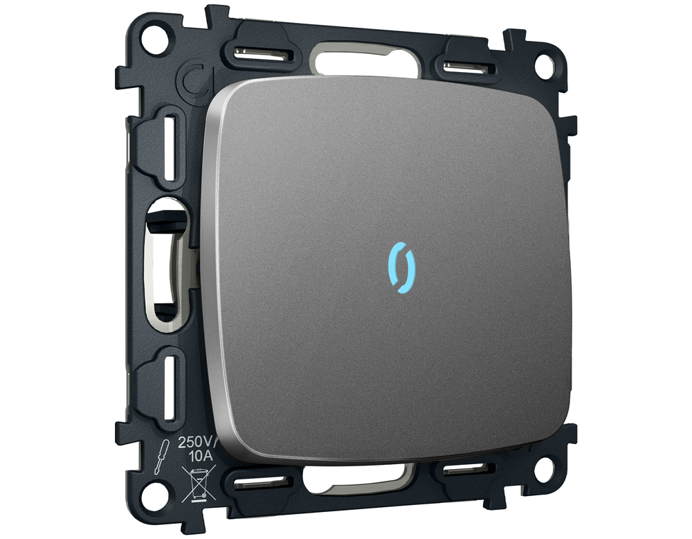 MO652040 Комплект механизма 1-кл проходного выключателя с подсветкой 10000K OMEGA Антрацит серый QUANT (OP6520, VM105, G29B)