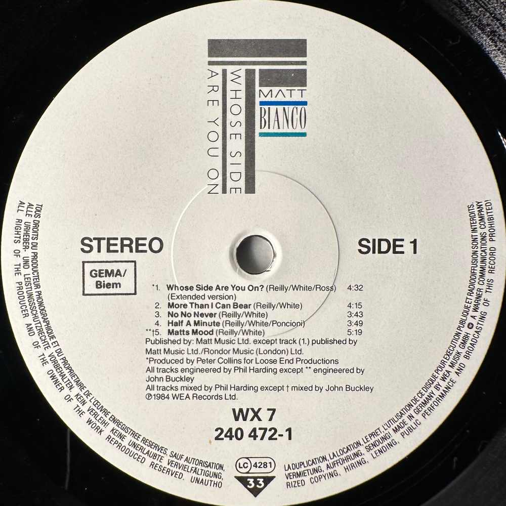 Matt Bianco - Whose Side Are You On (Германия 1984г.)