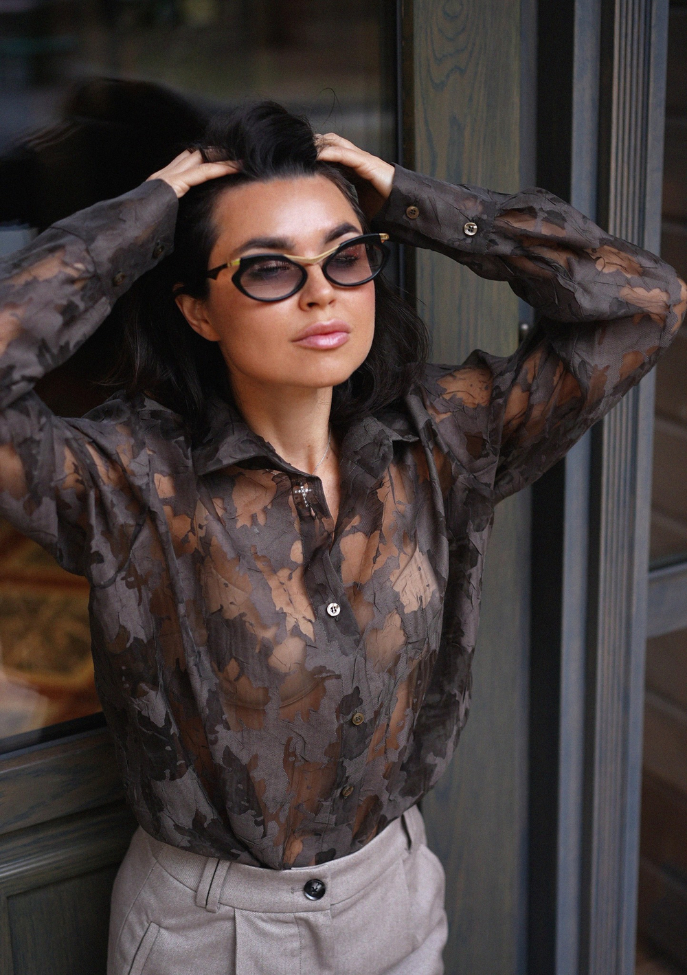 Рубашка органза хаки