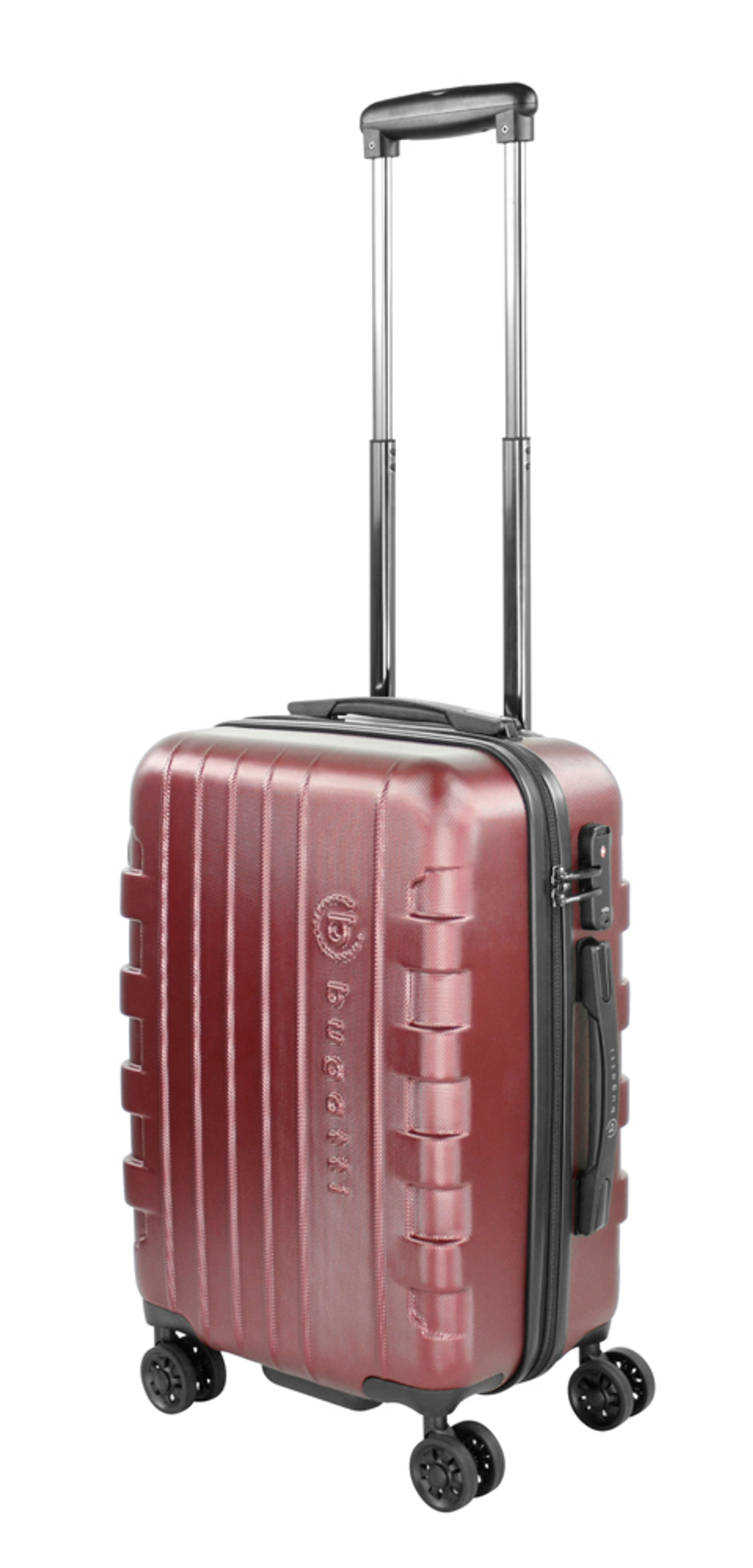 Фото стильный премиальный чемодан для ручной клади бордового цвета с телескопической ручкой BUGATTI 49709416