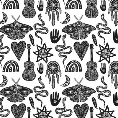 Мистические бохо силуэты с узорами на белом