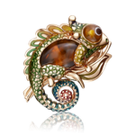 Брошь «Хамелеон» из красного золота с янтарём и эмалью