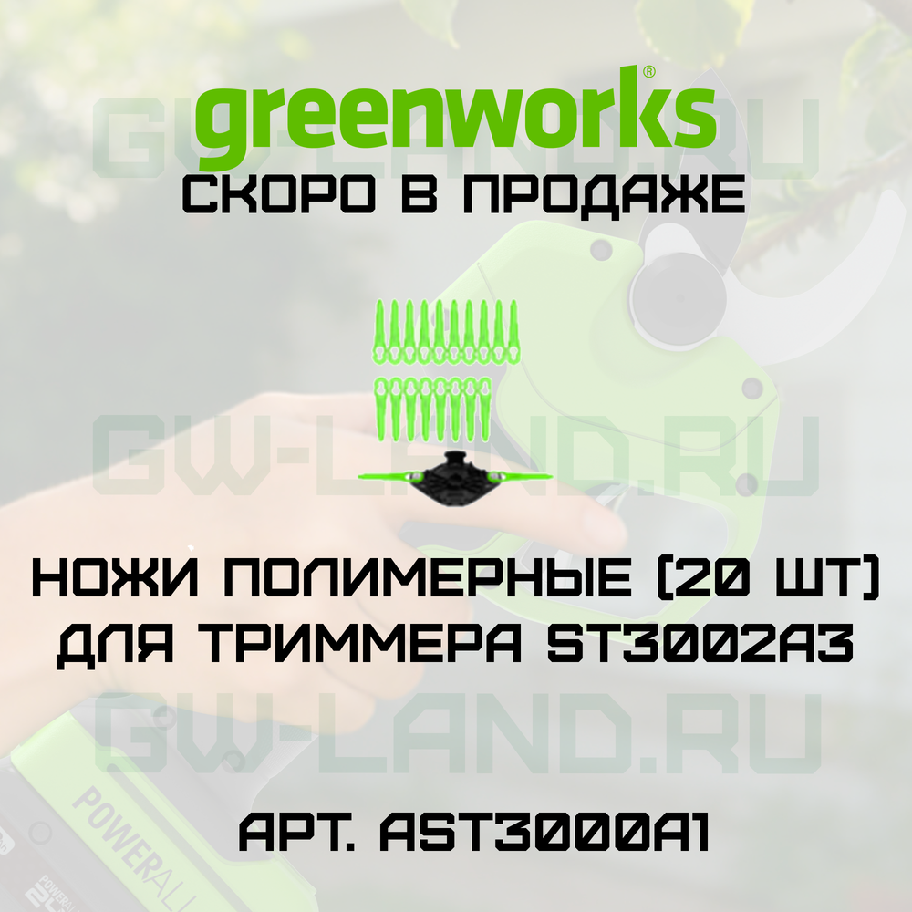 Ножи полимерные (20 шт) с диском для двухсторонней установки AST3000A1 Greenworks для триммера ST3002A3