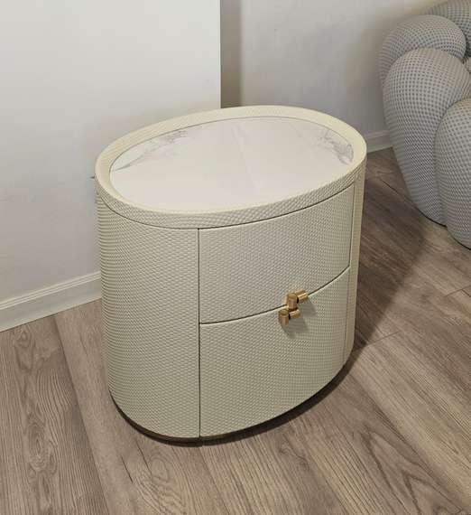 Тумба прикроватная 4576 с двумя ящиками, экокожа слоновая кость