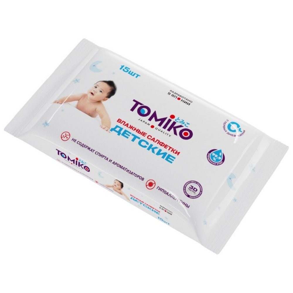 БОНУС Влажные салфетки детские Tomiko 15 шт