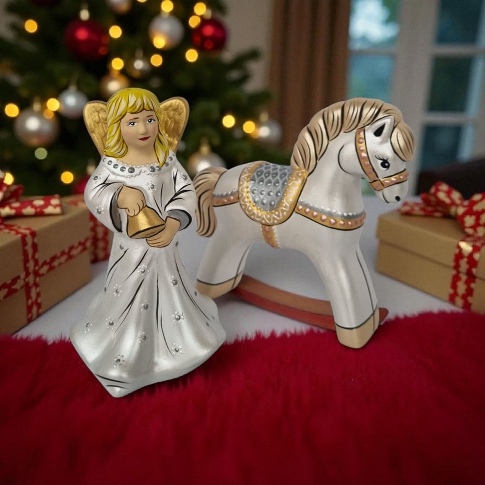 Набор ёлочных игрушек ангел и лошадка кантри