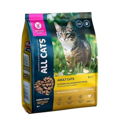 Сухой полнорационный корм для взрослых кошек ALL CATS с курицей 350 г