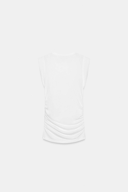 ZARA ТОП С БОКОВЫМИ СБОРКАМИ, ЖЕЛТОВАТО-БЕЛЫЙ