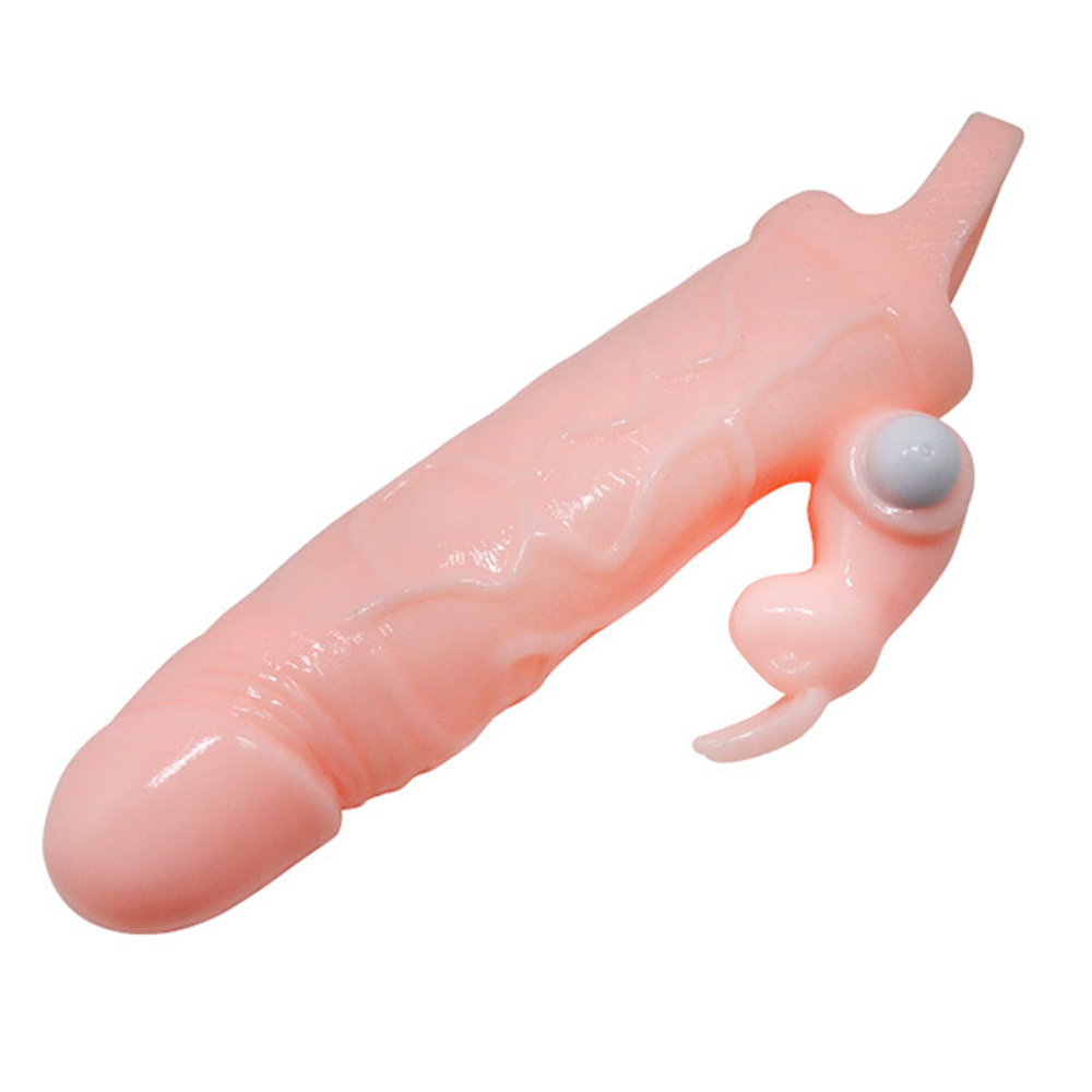 Телесная удлиняющая вибронасадка 17см с клиторальным стимулятором Baile Brave Man BI-026225A