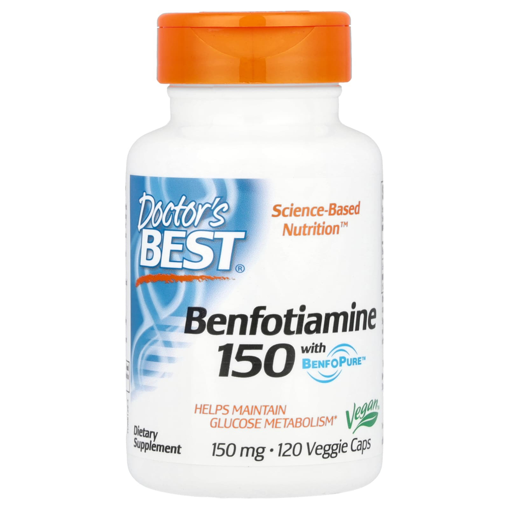 Doctor's Best, бенфотиамин 150 с BenfoPure™, 150 мг, 120 растительных капсул
