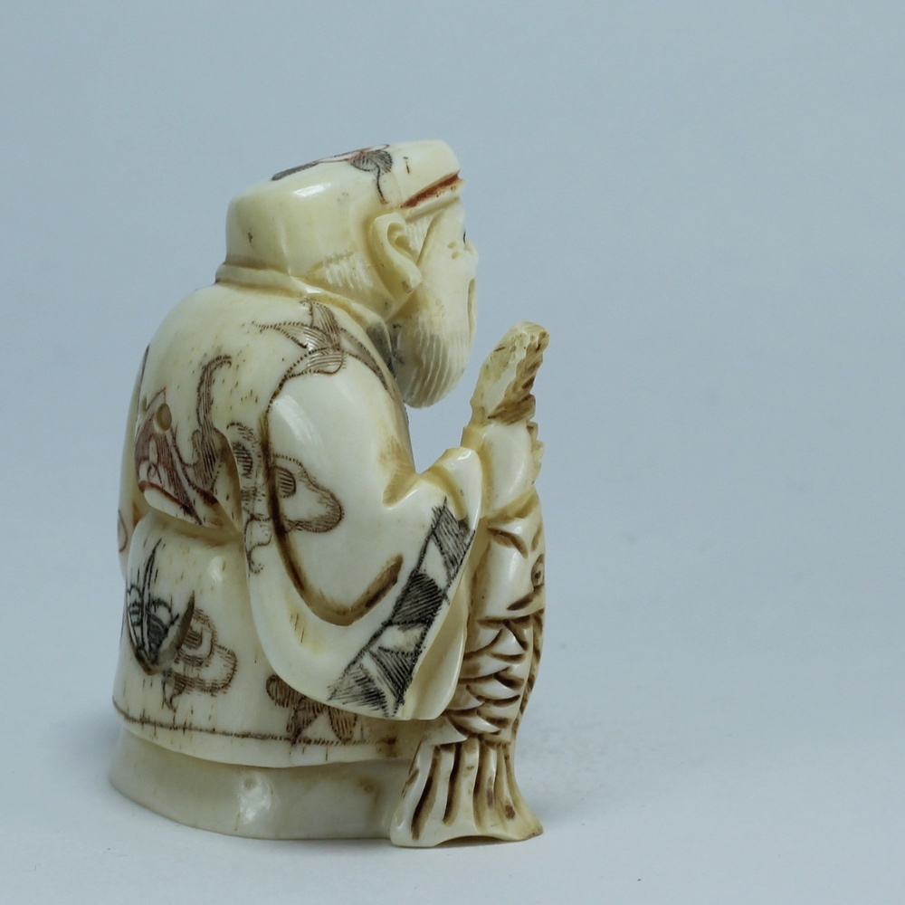 Эксклюзивная нэцкэ Дзюродзин с карпом и денежным корабликом