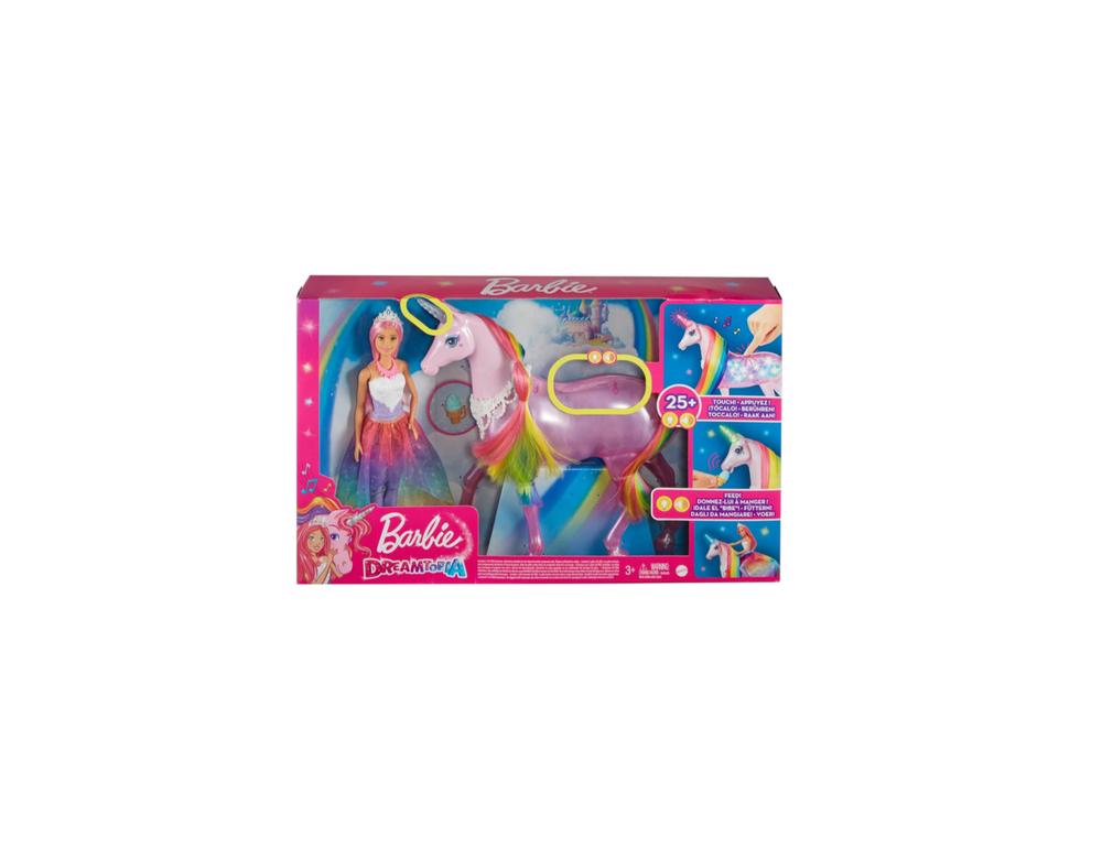 Набор куклы Barbie Dreamtopia и единорога, модная кукла с розовыми волосами и волшебный свет, игрушка-единорог с радужной гривой, подсветкой и звуками