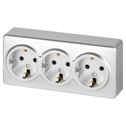 Розетка ЭРА Эксперт 11-2208-03 тройная с заземлением 3х2P+E Schuko IP20 16A-250В ОУ алюминий