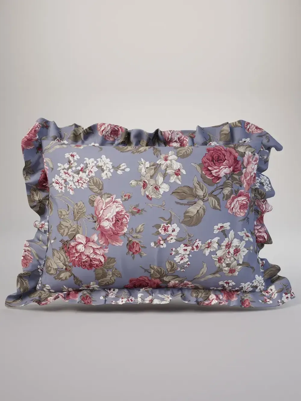 Декоративная наволочка с рюшами, оборками "Прохоровская роза(новая)" 70х70 см, 1 шт, без молнии