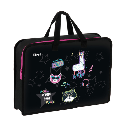 Папка с ручками 1 отделение, А4 "Disco Lama", 340*245*75мм, пластик, на молнии, Först