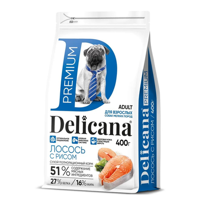 Delicana корм сухой для взрослых собак мелких пород лосось, рис
