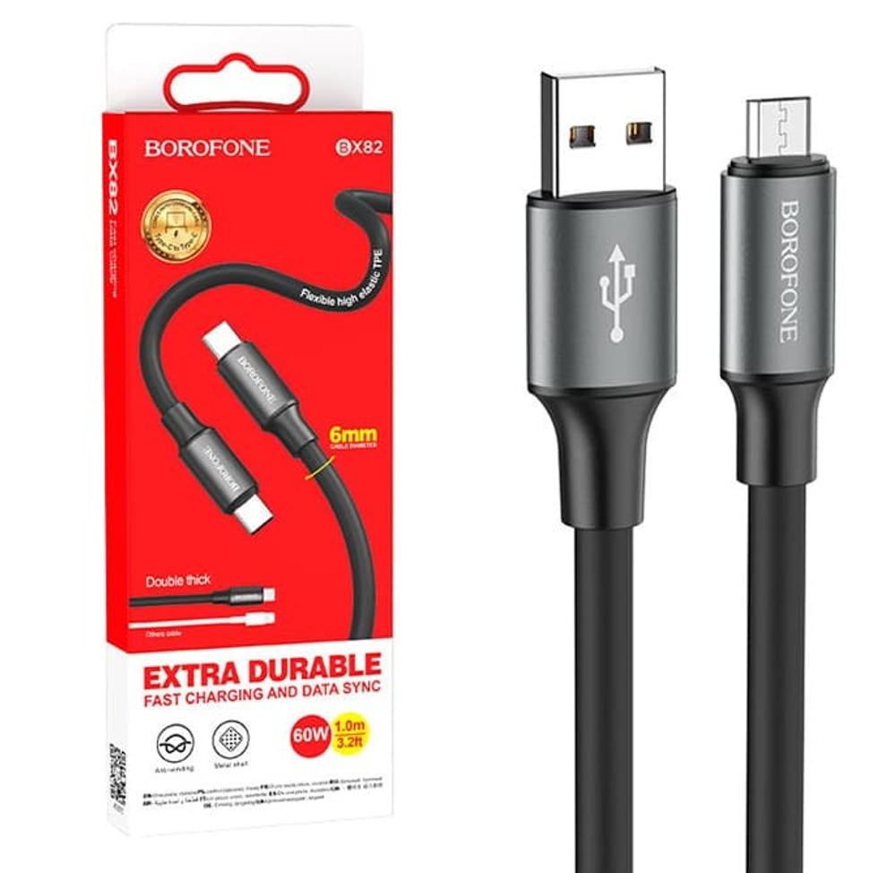 Кабель USB - Micro BOROFONE BX82 6mm (черный) 1м