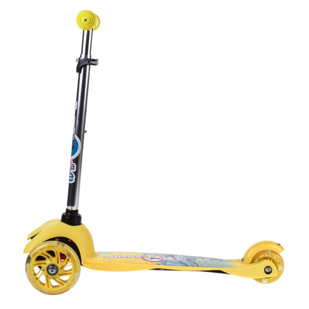 Самокат 3х кол. желтый, 55см, макс.высота ручки 62см. колеса PU свет, макс.вес 45кг.