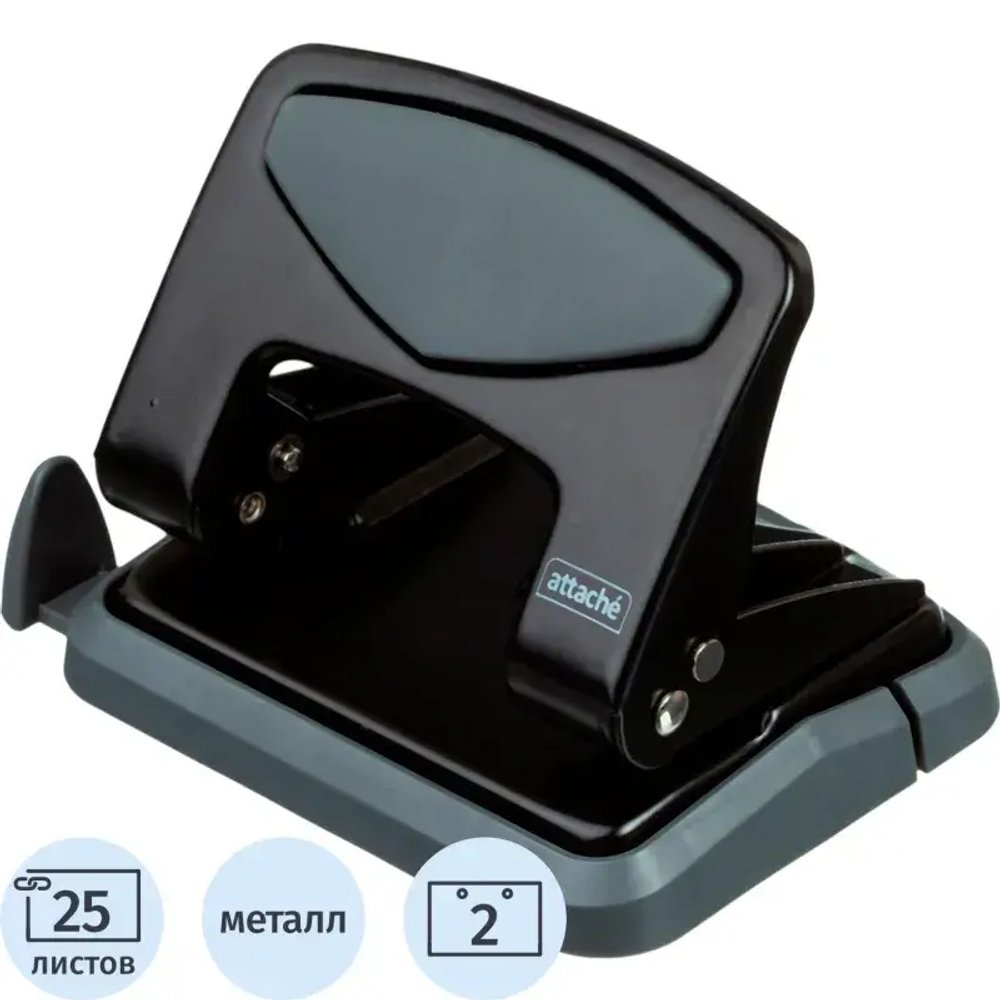 Дырокол Attache до 25 листов, с блокиратором, металлич., чёрный