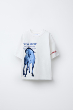 ZARA ФУТБОЛКА С ПРИНТОМ, БЕЛЫЙ