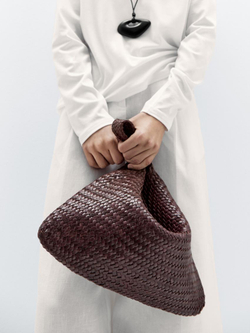 Massimo Dutti Плетеная сумка-шопер из кожи наппа, бургунди