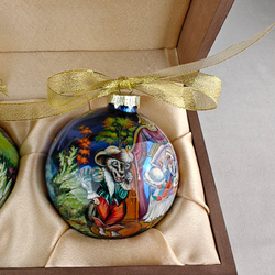 Набор новогодних шаров с ручной росписью "Буратино" и "Красная шапочка"-2 в футляре