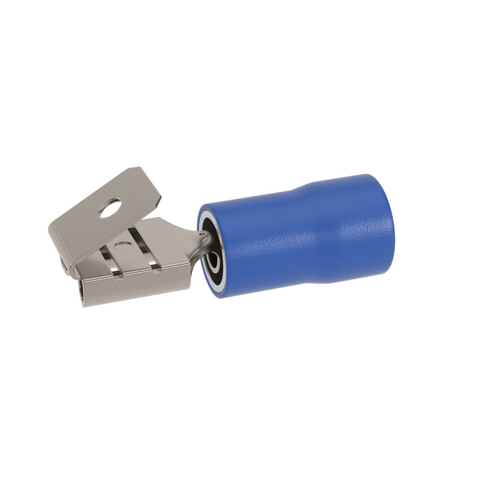 Наконечник-разъем плоский, универсальный 6.3x0.8, изолированный фланец, для кабеля сечением до 2.5кв.мм