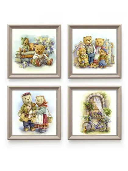 Картины на стену интерьерные на холсте 4 шт, 23*23 см