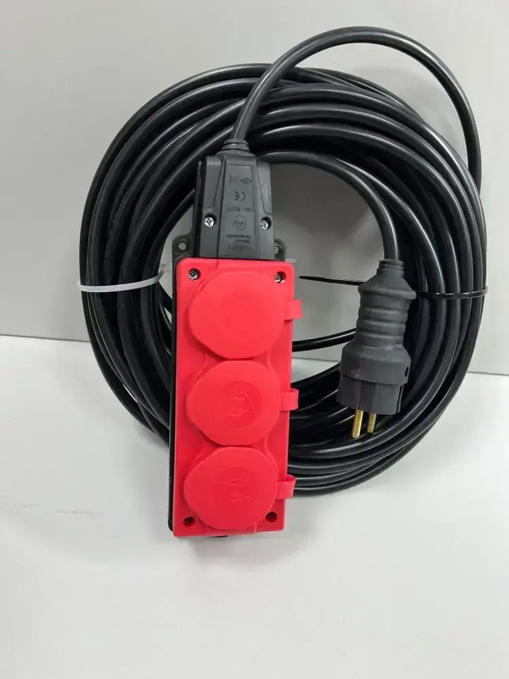 Удлинитель силовой строительный без заземление NE-AD 2x2,5-50m-IP54 в бухте электрический сетевой садовый уличный для газонокосилки 50 метров 3 розетки 16А