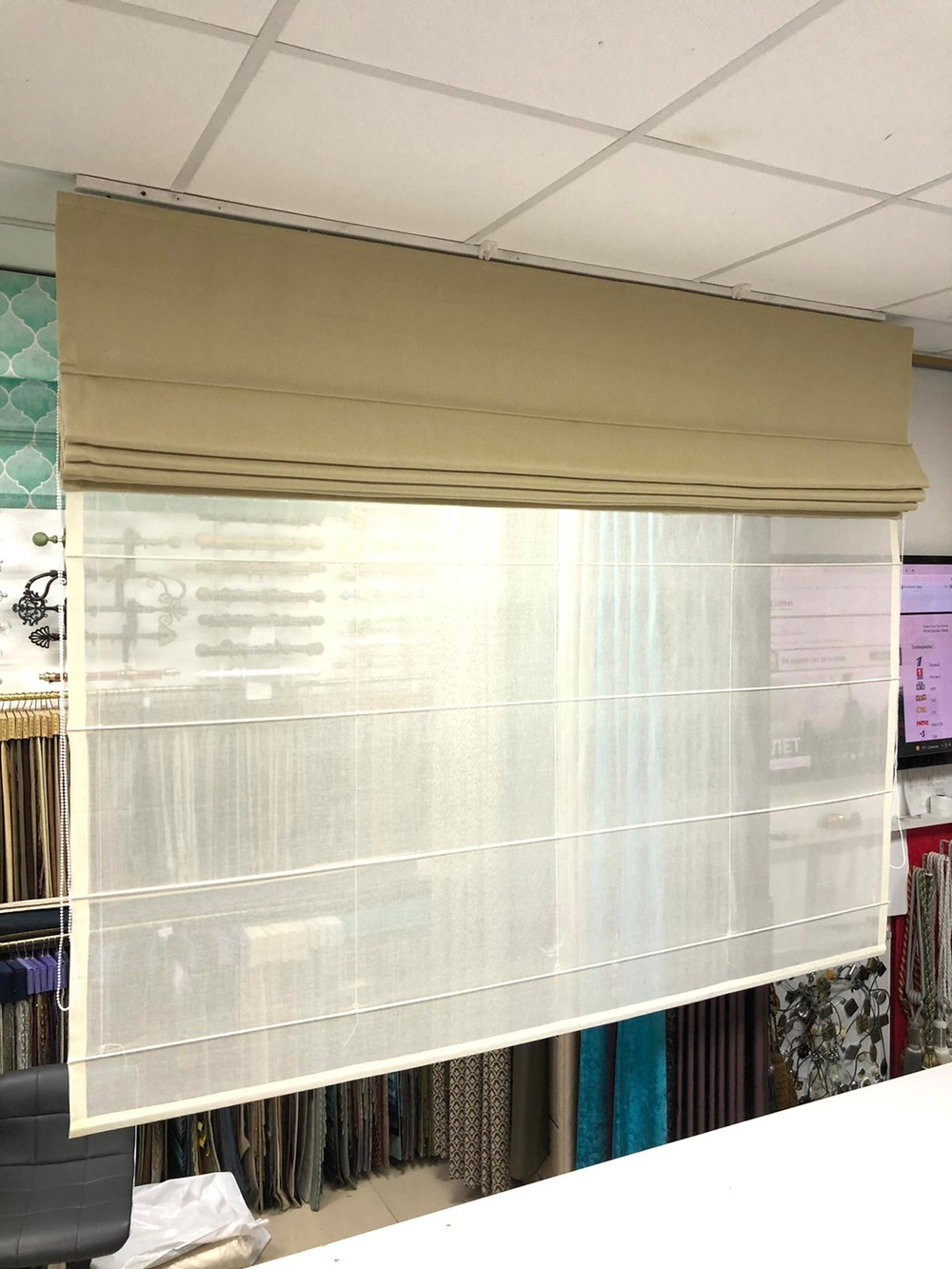 Римская штора День-Ночь из тканей Megara 5505 col 5 и Arya Doss v-02