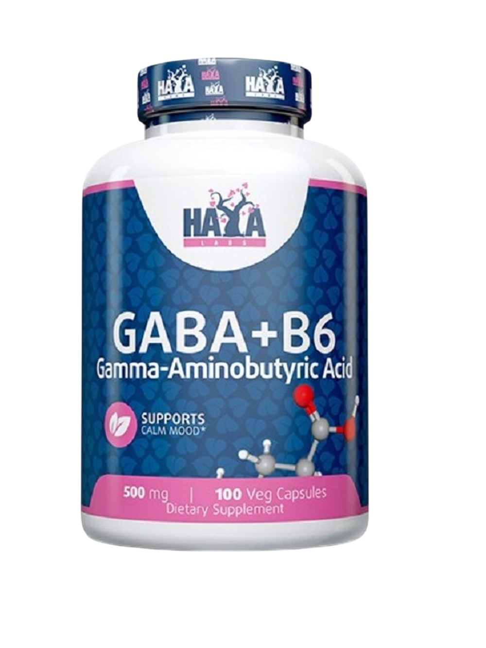 HaYa Labs ГАМК + Б6 (Gaba + B6) 500 mg 100 caps, Гамма-аминомасляная кислота